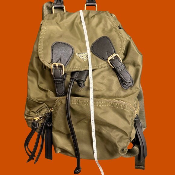 Prada Milano Inspired Olive Green Nylon Backpack | Faux Designer Bag - Picture 3 of 11